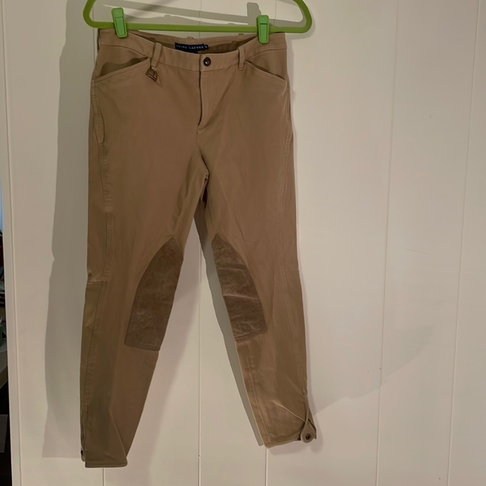 Ralph Lauren Equestrian Hudson Twill Jodhpur Suede Patches Snap Bottom Pants